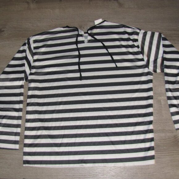 Men's Convict Jail Prisoner Inmate Black White Stripe Halloween Costume One Size - Picture 3 of 4